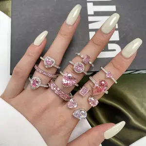 Toptan Anillo moda takı nişan alyanslar kadınlar çift Set kalp kare takı pembe 925 ayar gümüş yüzük