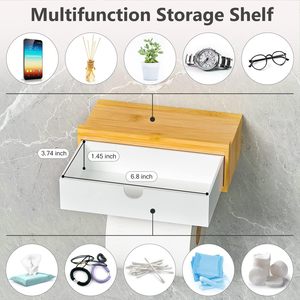 Portarrollos de papel higiénico de bambú con estante, portarrollos de papel higiénico con cajón de almacenamiento para toallitas organizadoras, se adapta a cualquier habitación - Product Image 6