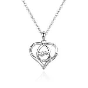 Collar de plata esterlina 925 para mujer, joyería de cristal de corazón personalizado, venta al por mayor, barato