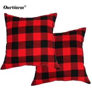 Housse d'oreiller en lin de coton, coussin chaud, vert, rouge et noir, 45x45cm, pour la literie