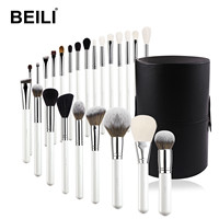 BEILI ensemble de pinceaux de maquillage noir brillant de haute qualité 24 pièces manche en bois blanc Nano cheveux et poils naturels brosses pour le visage et les yeux