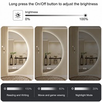 Miroir de salle de bain intelligent LED demi-lune CF avec contrôle tactile, gradation, 3 couleurs, affichage de l'heure, anti-buée, miroir mural décoratif