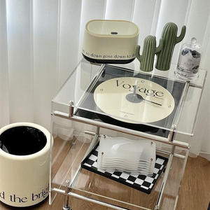 Table d'appoint en acrylique avec cadre en acier inoxydable, étagère transparente, chariot de rangement mobile pour salon et chambre à coucher - Product Image 3