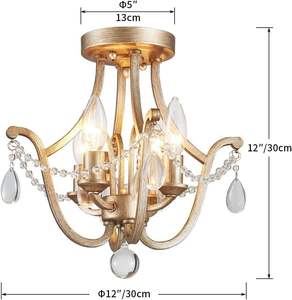 Lustre de chambre à coucher de style vintage en laiton doré avec finition antique, diamètre 30 cm x H 30 cm, luminaire de <span class=keywords><strong>plafond</strong></span> - Product Image 3