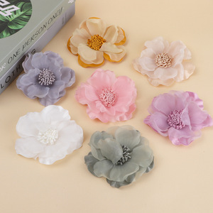 Flor de Chifón de Tres Capas, 20 cm, Patrón de Camelia, Accesorio para el Cabello Hecho a Mano, Material para Tocados de Boda - Product Image 2