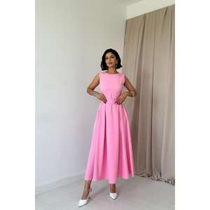 Vestido de Noche Rosa de Satén con Cuello Halter, Corte A, Cintura Natural, Silueta Acampanada, Ecológico - Product Image 4