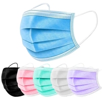 Vente en gros Masque facial jetable 3 plis de haute qualité Masque facial à boucles auriculaires en tissu non tissé PP de couleur bleu, blanc, noir, rose