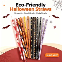 Collection Halloween : Pailles réutilisables imprimées en PP de qualité alimentaire, parfaites pour les fêtes