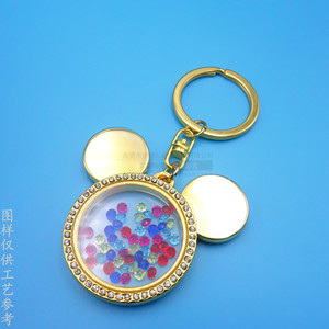 Porte-clés Tête de Mickey Mouse en Alliage de Zinc Doré avec Strass Incrustés, Pendentif de Voiture - Product Image 1