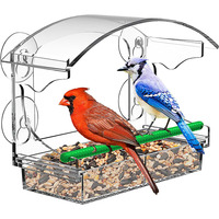 Comedero para Pájaros de Plástico Transparente Grande para Exteriores con Diseño de Ventana y Fuerte Ventosa para Loros