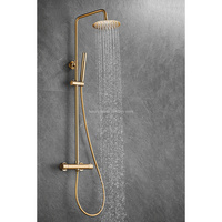 Ensemble de robinetterie de douche thermostatique pour salle de bain, finition dorée, design industriel, avec poignée sculptée à température constante