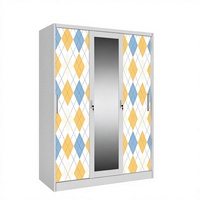 Armoire en acier imprimé avec portes coulissantes, miroir, placard métallique pour vêtements, rangement de chambre
