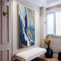 Peinture murale décorative personnalisée pour hôtel, peinture murale moderne peinte à la main, texture 3D en feuille d'or, peintures à l'huile abstraites sur toile