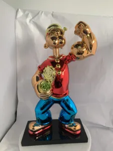Scultura di Popeye in Fibra di Vetro Personalizzata con Finitura Galvanica in Stile Folk Art, Statua di Popeye Artigianale - Product Image 2