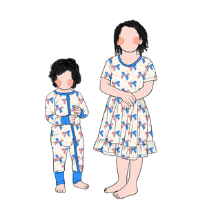 Fabricación de fábrica, venta al por mayor, fibra de proteína de leche, <span class=keywords><strong>el</strong></span> 4 de julio, mameluco para bebé, vestido a juego para niñas - Product Image 5