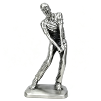 Trophée personnalisé en métal, figurine de golfeur en argent mat, sculpture en pose de swing, détails athlétiques, trophée d'honneur pour tournoi de club