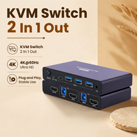 Commutateur KVM 2 ports HDMI, 4 ports USB 3.0, pour 1 moniteur et 2 ordinateurs, 4K 60Hz, Copie/Extension/Épissage, avec contrôleur à boutons
