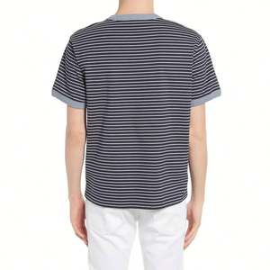 Camiseta de Hombre con Rayas Horizontales y Cuello Redondo en Contraste, Personalizada con Logotipo, 100% Algodón, Secado Rápido, Venta al Por Mayor 2026 - Product Image 5