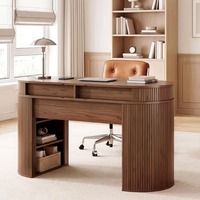 MOQ 100 Bureau d'ordinateur moderne mi-siècle cannelé avec porte coulissante, rangement et station de charge pour petits espaces