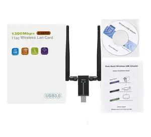 Adaptor WiFi HG 1300Mbps USB3.0, Dual Band 2.4G 5Ghz antena USB Ethernet kartu jaringan nirkabel untuk komputer