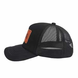 High Quality Retro Portable 6-Panel 112 Cap Style Structured Mesh Trucker <b>Hat</b> with Leather Patch Logo - Product Image 4