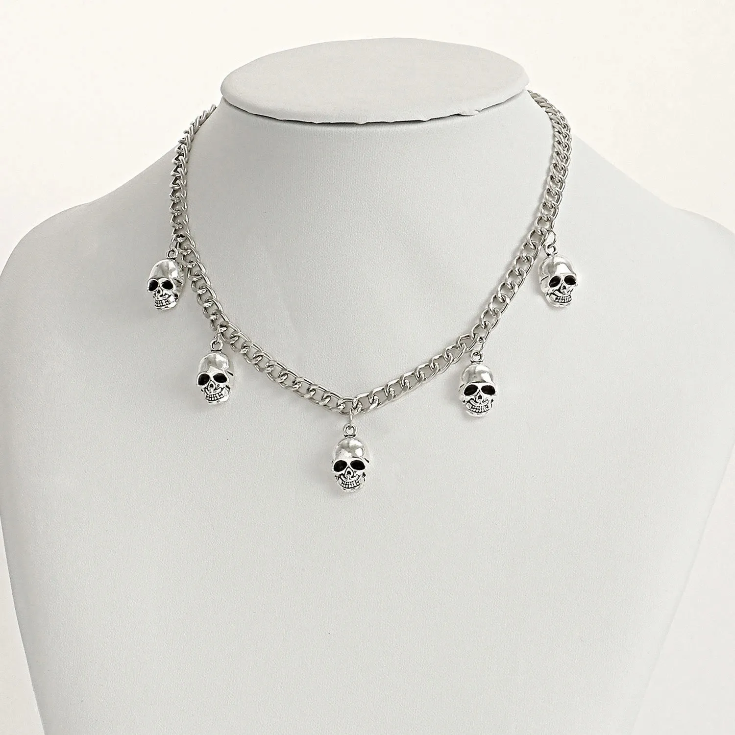 Collier avec chaîne de clavicule pour femme, bijoux tendance, Hip Hop, tête de mort, corde, chaîne, pendentif en pierre