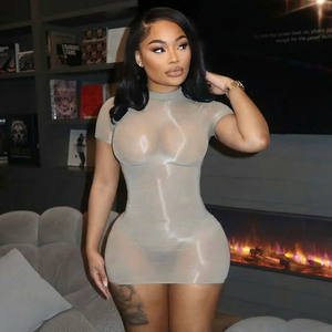 GHY6778 Nouvelle Robe Sexy Transparente à Manches Courtes et Couleur Unie pour Femme – Collection Printemps – Robes Tendance Amincissantes pour Femme – Vente en Gros - Product Image 2