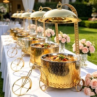 Chauffe-Plats Suspendu en Acier Inoxydable Doré 8L, Design Vélo, pour Mariages, Hôtels, Traiteurs, Buffets et Banquets