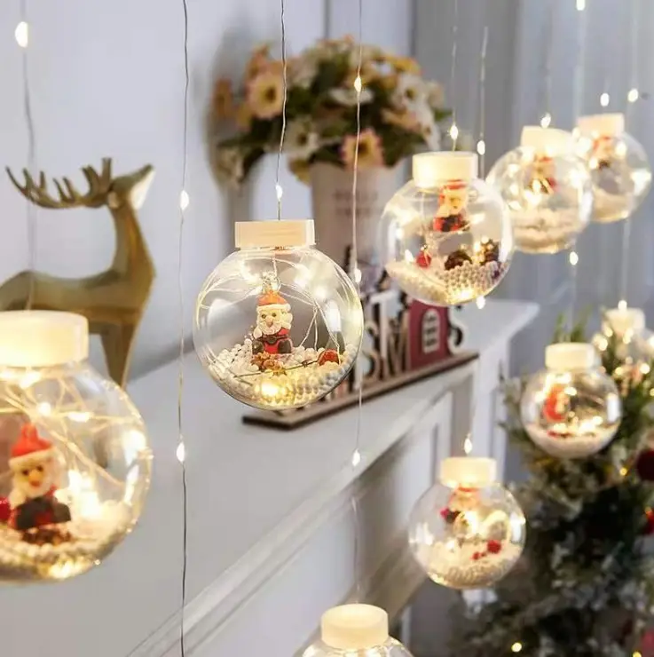 Topu ile noel baba dize Led pencere perde Garland peri noel kapalı dekorasyon ışıkları oda dekorasyon için