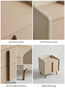 Elegante y Contemporáneo Mueble de Noche Resistente de Madera Maciza Ecológica con 2 Cajones de Almacenamiento para Dormitorio, Apartamento Pequeño, Interior de Hotel - Product Image 2