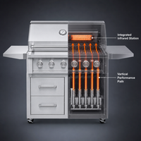 Barbecue autonome de luxe haute performance avec fenêtre panoramique et roues robustes