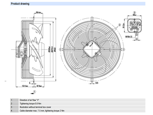 Ventilateur axial AC Ebm-S4E350-AQ02-98 350 mm, ventilateur de refroidissement industriel en acier inoxydable avec roulement à billes, OEM/ODM - Product Image 3