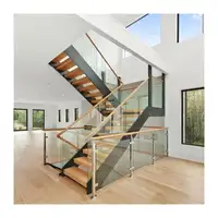 Фабрика Фошань, домашний стиль, твердая лесовая лестница, металлические струны, дизайн лестницы со стеклянными перилами