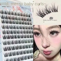 Supporte le dropshipping et la vente en gros ; Faux cils synthétiques 5D sans colle, effet superposé, style désordonné et facile, pour le dessus du regard