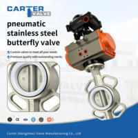 Válvula de Mariposa Neumática de Acero Inoxidable SS304 CF8, Tipo Wafer, con Brida RF, Actuador Neumático, Sello Suave EPDM, para Agua, Aceite y Gas, PN25 ANSI150