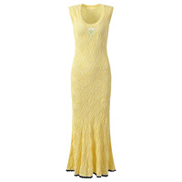 Nouvelle Robe Longue Tricotée Élégante et Classique pour Femme, Coupe Slim Extensible, Col Rond, Sans Manches, Découpes, Collection Été 2026