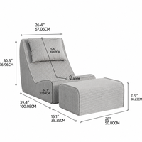 Ensemble fauteuil inclinable surdimensionné en velours côtelé avec ottoman, style bohème moderne et confortable, sans accoudoirs, pour mobilier de maison et appartement
