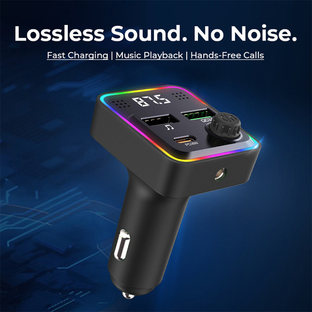 C71 New PD30W Call 5.3 Dual Fast Charging Car Charger Head Ambient Light FM Transmitter USB Player MP3