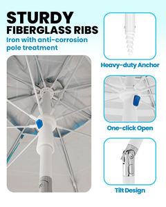 Parasol de plage coupe-vent OutdoorMaster 6,5 pieds UPF50+ avec ancre pour <span class=keywords><strong>sac</strong></span> de <span class=keywords><strong>sable</strong></span>, porte-gobelet, inclinaison réglable, pare-soleil portable - Product Image 5