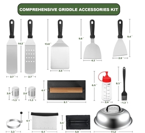 Kit d'accessoires de plaque chauffante en acier inoxydable accessoires de gril à plat en plastique spatules pliables robustes grattoir <span class=keywords><strong>hachoir</strong></span> extérieur - Product Image 3