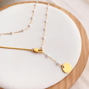 Collar de perlas de imitación francesas de acero inoxidable, suéter de oro de 18 quilates, collar llamativo de cadena larga de hueso de serpiente de perla de doble capa - Product Image 6