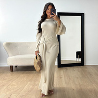 Robe élégante en mousseline pour femme, tenue de bureau modeste, jalabiya à manches longues en forme de feuille de lotus, couleur unie, abaya en polyester pour le quotidien