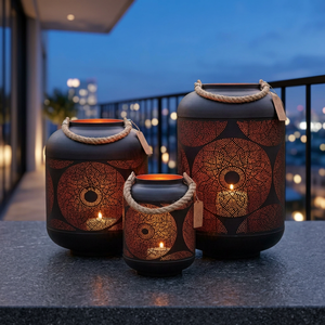 Sonnet Decor Iron <b>Lantern</b> <b>Set</b> Red Dot Pattern Rope Handle Heat Resistant Handmade Digital Printing Home Decoration Candle Holder - Product Image 4