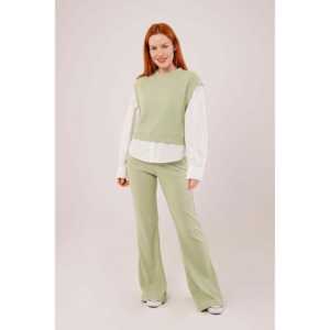 ชุดเสื้อสเวตเตอร์สองชิ้นสำหรับผู้หญิง เสื้อสีมิ้นท์ แขนเสื้อแบบยืด ขายส่ง - Product Image 4