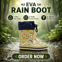 Bottes de pluie en caoutchouc écologiques et recyclables pour enfants, fermeture à cordon, chaussures imperméables pour enfants, motif animalier mignon de la forêt