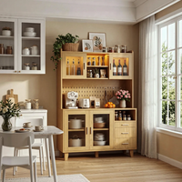 Buffet de cuisine en bois de chêne avec 3 tiroirs, portes vitrées et rangement pour salle à manger