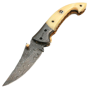 Couteau de poche de chasse pliant Portable en acier damas de qualité industrielle de haute qualité pour hommes OEM manche en bois personnalisable usine de cadeaux - Product Image 1