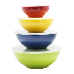 Melamine Round Colorful Bowl 6 Size Round Solid Color Plastic Melamine Mixing Bowl With PVC Lid