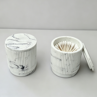 Pot de rangement décoratif en résine de luxe, fait main, à nervures verticales, avec couvercle, motif veine de marbre, pour cuisine, coton-tiges et cadeaux