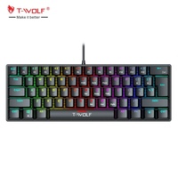 Souris de jeu filaire T-WOLF T61 TKL, clavier mécanique de jeu miniature 60% avec interrupteurs bleus, clavier personnalisé RGB, langues espagnole et russe